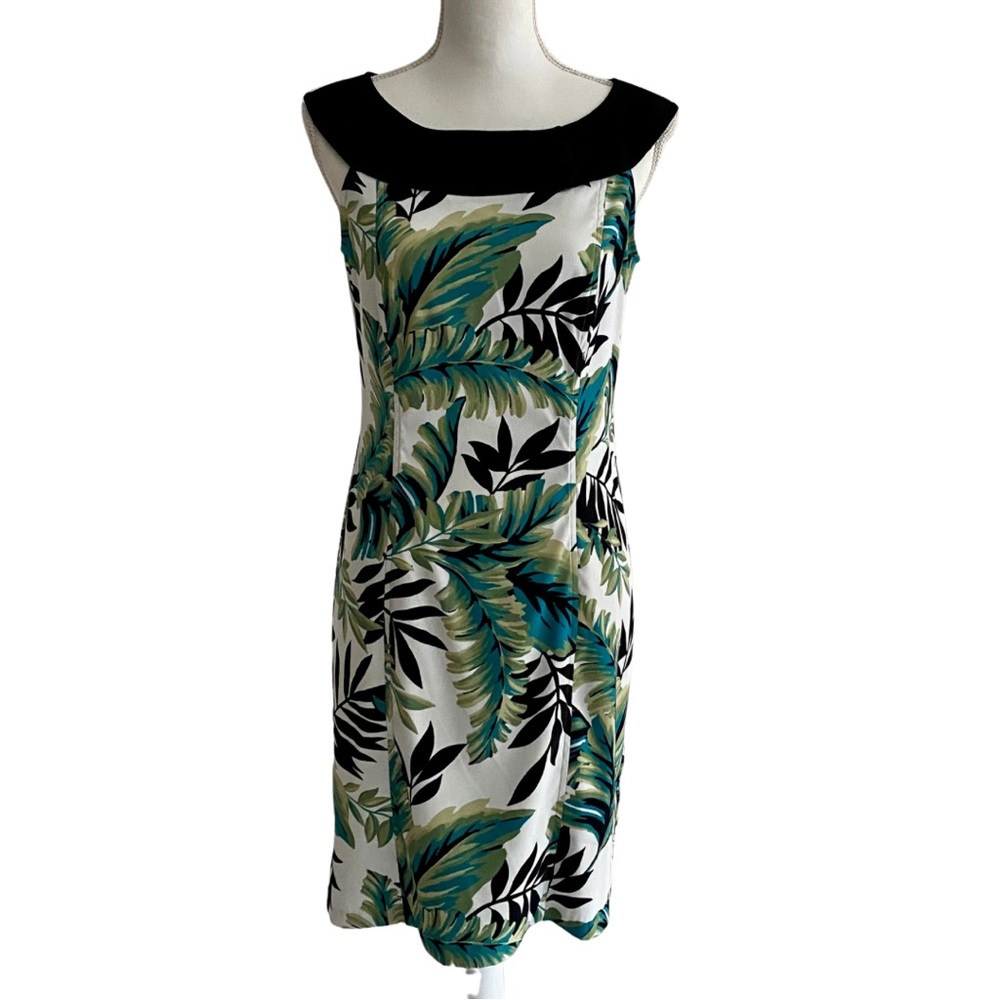 AB Studio Tropical Sheath Dress with Black Button Neckline (10)
